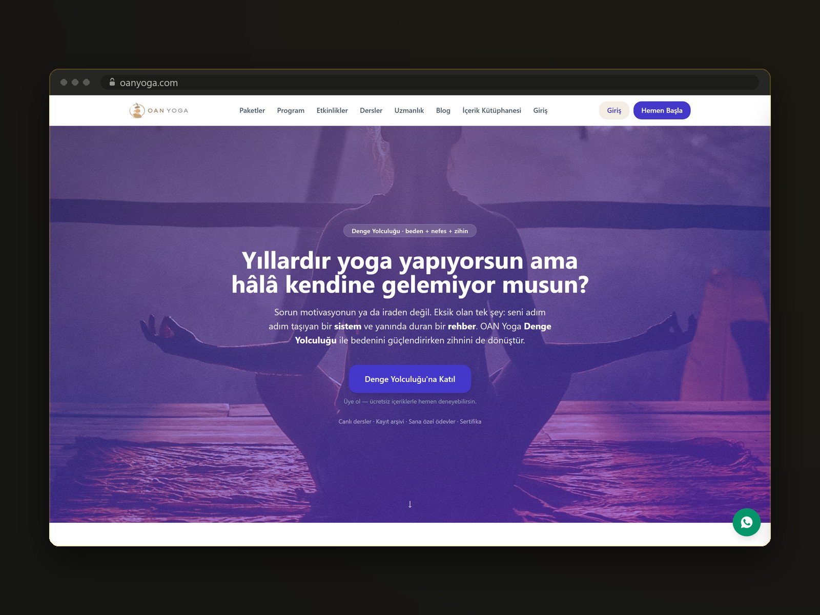 OAN Yoga — Stüdyo Yönetim Platformu ve Online Eğitim Paneli